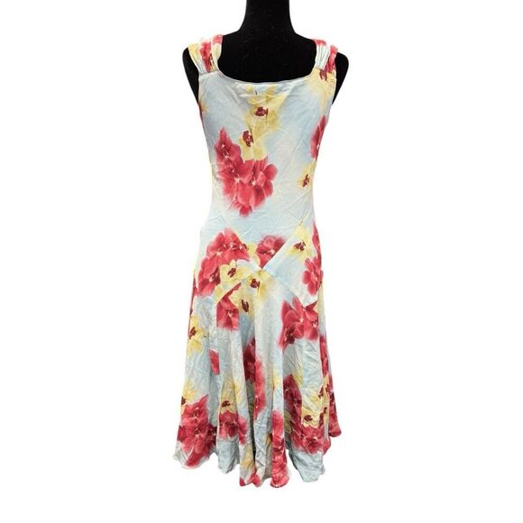 Jones New York 100% Silk Floral Midi Dress Blue Red Yellow Size 12 - Picture 7 of 14